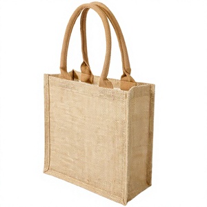 Reusable Eco-Friendly Fashion Jute Medium Size Wine <b>Bottle</b> <b>Bags</b> Carrier Tote Gift <b>Bag</b> with Window and Handle - Product Image 1