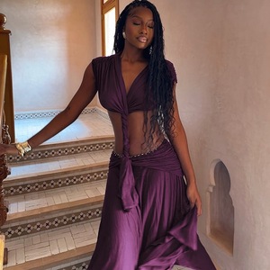Nouvelle robe d'été sexy extensible sans dos à découpes sans manches plissée pour femme - Product Image 4