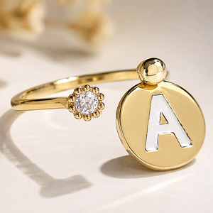 Anello Aperto Regolabile con Lettera dell'Alfabeto, Anello Personalizzato con Iniziale per Donne - Product Image 5