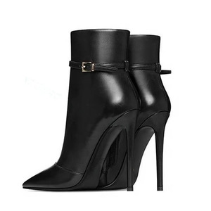 Bottes à talons hauts pointus avec fermeture éclair pour femme 2026 - Bottines et chaussures courtes d'hiver en cuir à talons hauts et fins pour femme - Product Image 3