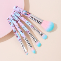 Ensemble de 5 pinceaux de maquillage professionnels Gracedo à manche en bois imprimé et poils synthétiques pour le visage, personnalisables
