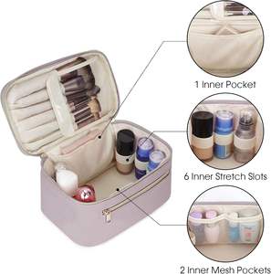 Bolsa de maquillaje de cuero Vegano para mujer Wandering Nature, organizador de maquillaje de viaje con cremallera, estuche de cepillo cosmético pendiente de patente púrpura - Product Image 4