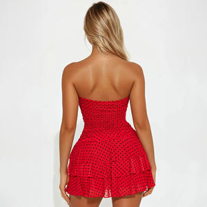 Robe Courte d'Été Douce et Respirante, Moulante aux Hanches, Tendance, Sexy, Sans Bretelles, Ajustée à la Taille, en Maille à Pois avec Nœud Décoratif - Product Image 4