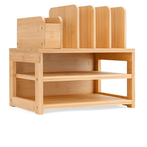 Étagère de rangement multicouche en bambou pour documents de bureau, organisateur autoportant pour usage domestique, forme rectangulaire, couleur naturelle - Product Image 1