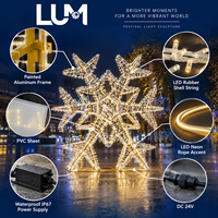 Schneeflocken-Lichtskulptur 2m Hoch mit LED-Beleuchtung und Lackiertem Aluminiumrahmen für Weihnachtsmotiv-Beleuchtung