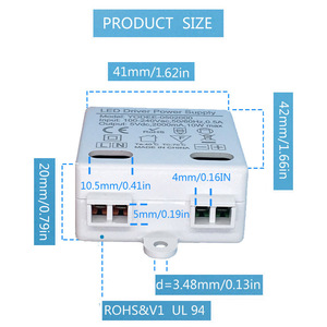 Fuente de alimentación para controlador LED Yodee, 5V 2000mA 10W, entrada máxima 100-240Vac, monofásica, certificación CE, fabricado en China - Product Image 5