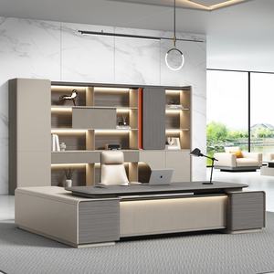 プレミアムエグゼクティブデスクセット（椅子付き） モダンラグジュアリーホームオフィス家具、収納付き木製オフィスデスク - Product Image 1