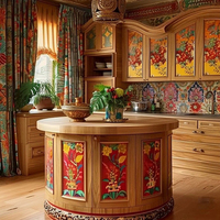 Îlot de cuisine en bois massif de style rétro en forme de L avec des caractéristiques écologiques Garantie de 5 ans pour une utilisation en villa