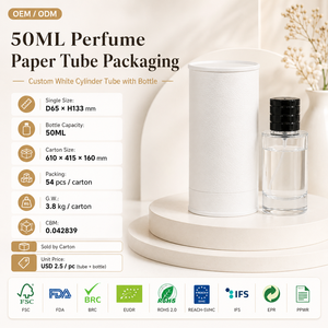 En Stock: Set de Empaque para Perfume de 50ml en Tubo de Papel, Caja Cilíndrica Redonda de Cartón <span class=keywords><strong>con</strong></span> Botella de Spray de Vidrio, Listo para Enviar - Product Image 2