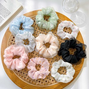 Hot Selling Elegante Dubbellaags Gaas Haar <span class=keywords><strong>Scrunchies</strong></span> Bloemenprint Rubberen Band Haaraccessoires Voor Dames - Product Image 4
