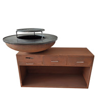 Barbecue d'extérieur robuste en acier corten avec tiroir et base