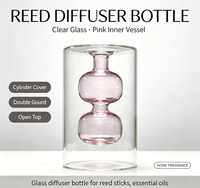 Diffuseur d'arômes en verre double couche, bouteille cylindrique transparente, gourde rose à l'intérieur, décoration d'intérieur, vase parfumé