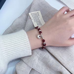 S925 Sterling <b>Silver</b> Red Beaded Bracelet With Fu <b>Charm</b> For Women Everyday Wear - Product Image 4