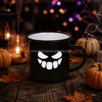 Mug en émail rétro éco-responsable pour Halloween, à thème citrouille et fantôme, tasse à café avec design personnalisable et couvercle