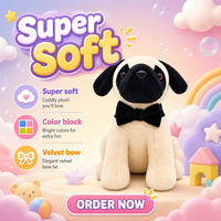 Maßgefertigtes Plüsch-Spielzeug Mops Hund Stofftier Plüschtiere für Kinder Schwarz und Creme Welpen-Puppe Mit Fliege Plüsch-Hundespielzeug