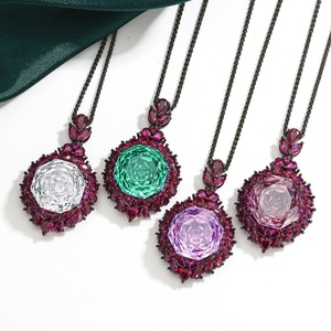 Collar Clásico con Circonitas de Corte Rosa Coloridas, Antideslustre, Ecológico, Chapado en Oro Negro sobre Cobre, para Damas, Regalo Festivo - Product Image 1