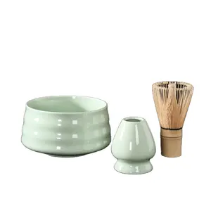 Mangkuk Matcha warna Solid, mangkuk Matcha keramik lapisan buatan tangan
