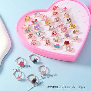 Kids <strong>Cartoon</strong> Alloy Pretend Play Jewelry Set Adjustable Finger <strong>Rings</strong> with Heart Shaped Display Box Role Play Toys Children - Product Image 3