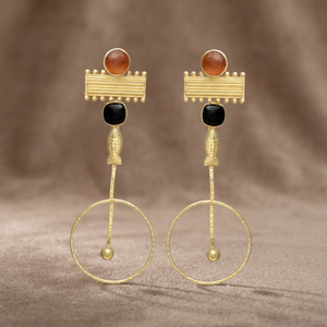 New Arrival Black <b>Onyx</b> Gemstone Fish Design Gold Plated Dangle <b>Earrings</b> Engagement Ethnic Handmade Brass <b>Earrings</b> - Product Image 2