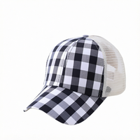 Topi Bisbol Trucker Kotak-kotak Hitam Putih Unisex, Topi Snapback Bermotif Kotak-kotak dengan Jaring di Belakang, Pelindung Matahari untuk Olahraga Kasual