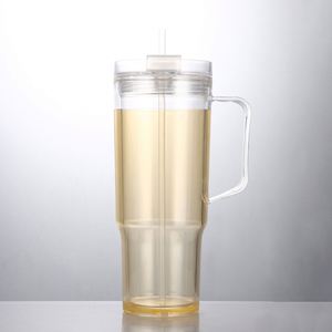 Nouveau style – Gobelet isotherme réutilisable de 40 oz en plastique transparent avec poignée et couvercle, idéal pour la bière, les paillettes et le verre transparent DIY - Product Image 4