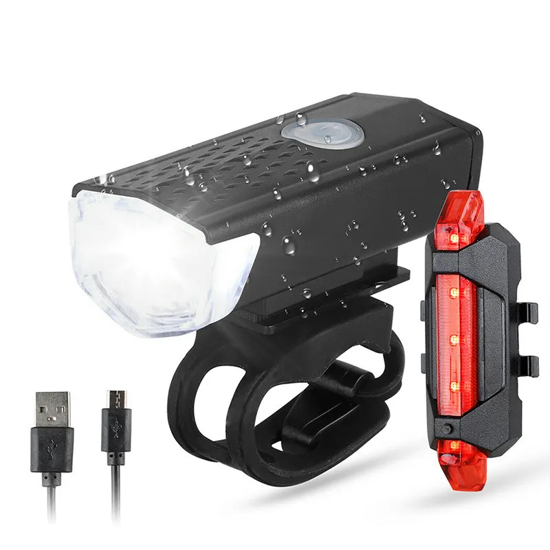 USB rechargeable high brightness Lighting mountain bike lights led head and tail light set bicycle for night riding
