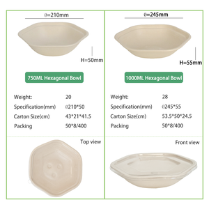 Contenant alimentaire jetable écologique et biodégradable en pulpe de bagasse, bol à salade hexagonal avec couvercle - Product Image 2
