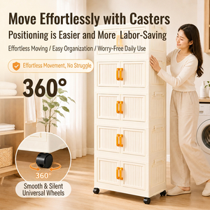 Modern Simple Foldable PP <b>Storage</b> <b>Cabinet</b>, Stackable Wheeled Dustproof Organizer for <b>Bedroom</b> Apartment - Product Image 2
