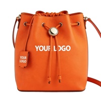 Nouveau Sac Seau en Cuir Orange Tendance avec Logo Personnalisé, Sac Bandoulière à Cordon, Sac à Main de Luxe de Créateur, Sac à Bandoulière pour Femmes en Gros