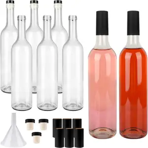 スパークリングワイン、ジュース、昆布茶、飲料用のコルク蓋とPVCシュリンクカプセルを備えた750mlの透明なガラス瓶