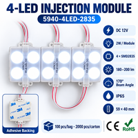 Module LED 12V 2W SMD 2835, module LED étanche IP65 avec 4 LED et lentille 170 degrés pour lettres lumineuses et caissons lumineux