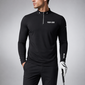 Sweat-shirt de golf pour homme, noir, manches longues, demi-zip, séchage rapide, avec logo personnalisé sur le devant, coupe classique, toutes saisons - Product Image 1
