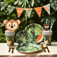 Safari Animaux Fournitures De Fête D'anniversaire Ensemble De Vaisselle Jetable Assiettes En Papier Tasses Serviettes