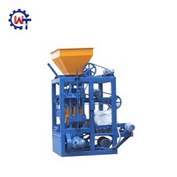 Machine à Fabriquer des Blocs Qt4 24 Semi-Automatique Creux en Ciment Béton pour Briques Emboîtables, Machinerie Max Jaune Espagne Bleu