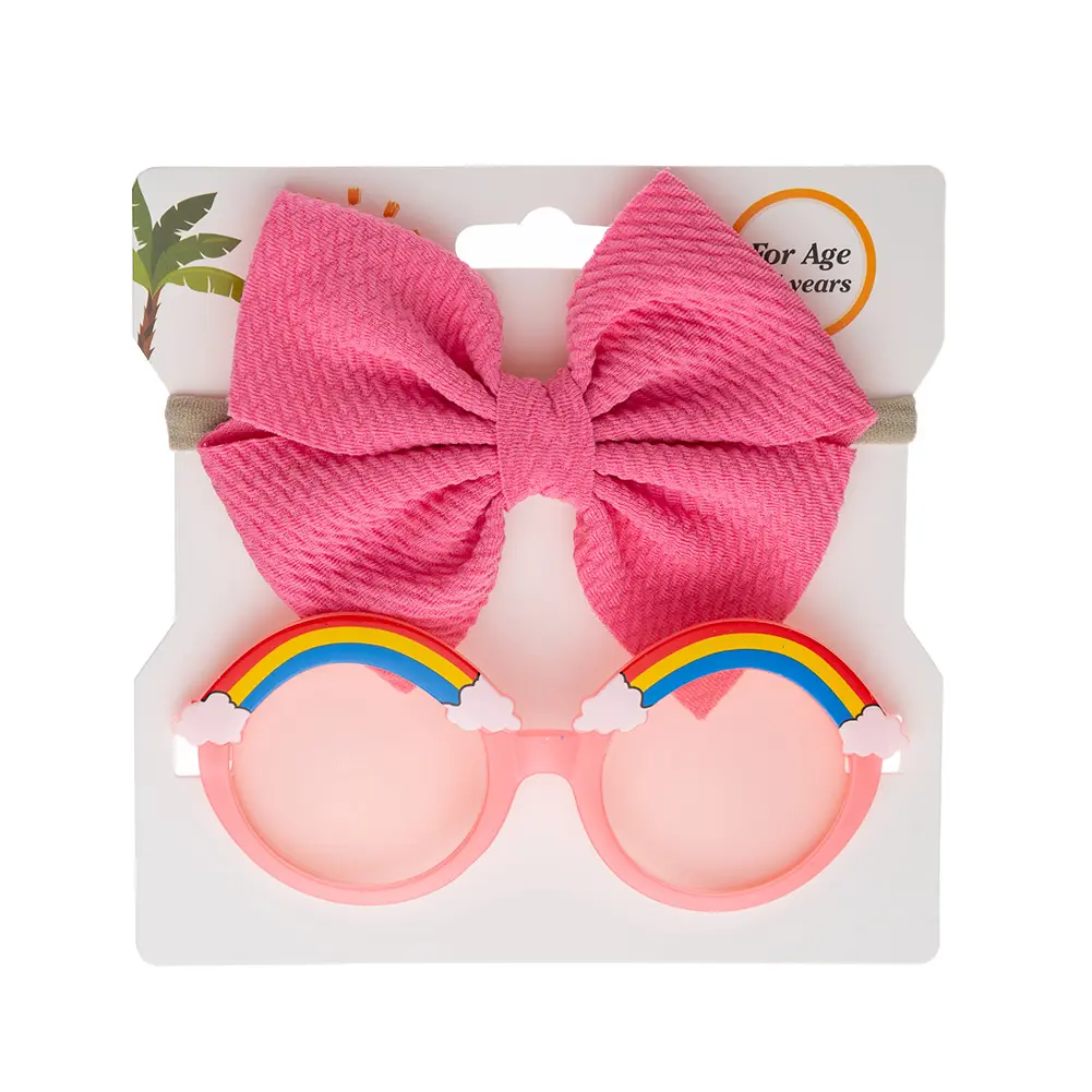 2 Stks/set Elastische Nylon Haarbanden Hoofdband Cartoon Regenboog Kleurrijke Zonnebril Baby Girl Kids Zonnebril Set