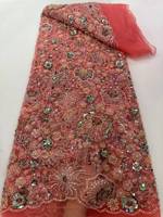 Tissu de mariée en dentelle florale lourde perlée, maille brodée de sequins écologique, accessoires de chaussures de mariage, tricoté chaîne uni