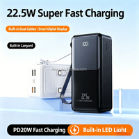 Banco de Energía de Gran Capacidad con Carga Rápida de 30000 mAh, Cable Integrado, Salida de 22.5 W, Linterna LED Portátil, Banco de Energía de 50000 mAh