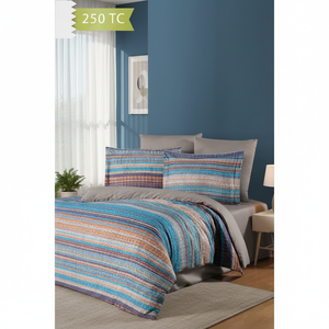 Parure de lit Varol 250 TC en satin de coton mélangé bambou, motif rayé moderne, taille familiale pour usage domestique - TRILOGY - Product Image 3