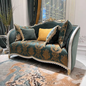 <span class=keywords><strong>Sofa</strong></span> mewah klasik Italia Royal Eropa ukiran tangan kayu Solid perak emas daun emas emas emas <span class=keywords><strong>Sofa</strong></span> kain hijau - Product Image 4