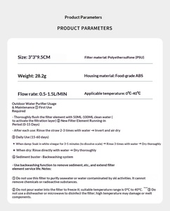Paille filtrante portable pour l'extérieur - Purificateur à membrane UF à fibres creuses de 0,01 μm pour la randonnée et le <span class=keywords><strong>camping</strong></span> - Product Image 5