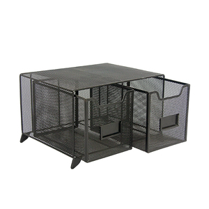 Office Supplies Desktop Wire Metal Mesh 2 Drawers Storage Desk Organizer With Drawers