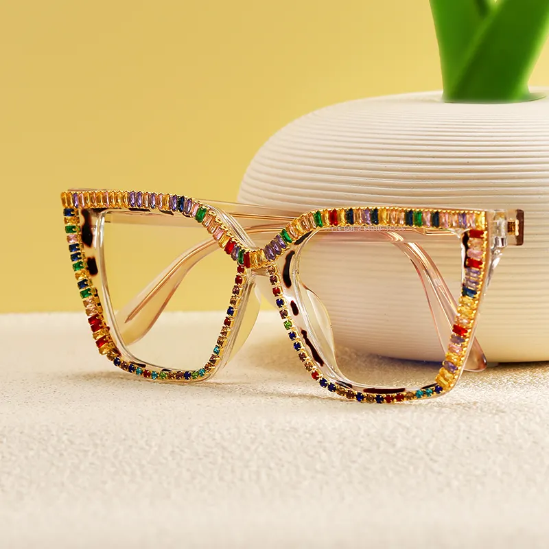 Fantasia super design ottico cornice diamanti decorazione occhiali da vista all'ingrosso pronto stock montatura occhiali da vista