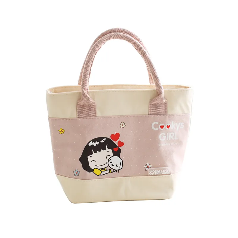 Style japonais toile de coton dessin animé fille isolé feuille d'aluminium sac isotherme beau sac à lunch portable sublimation