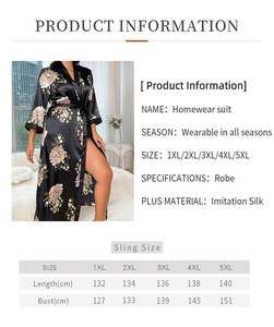 Pigiama da donna taglie forti 5XL con stampa floreale, scollo a V, vita elasticizzata, in poliestere/cotone, vestaglia casual lunga e ampia - Product Image 6