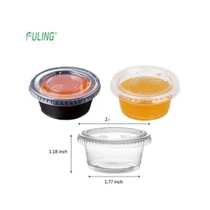 Fuling 31 ans fournisseur jetable petite tasse de sauce en plastique 2 oz tasses à condiments pour portion de pudding avec couvercles, tasses à gelée