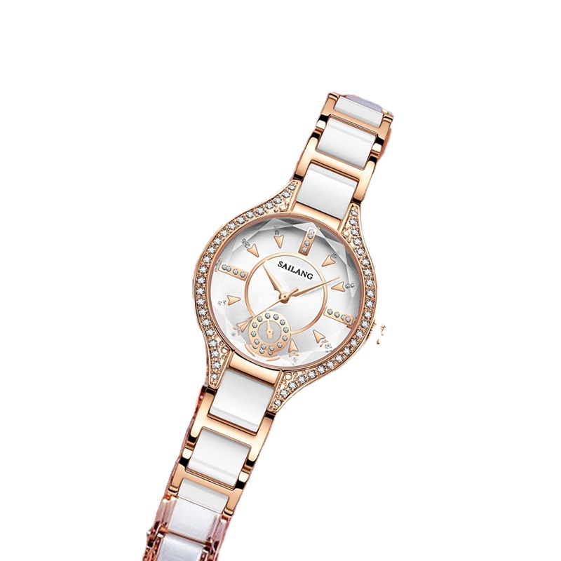 Luxury Women Watch Ceramic Band New Trend Lady Wristwatch Rose Gold Plating Cubic Zirconia Diamond Charms Jewelry Watch