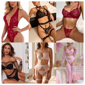 Factory Made Sexy Lace Lingerie Set Women's Underwire <b>Bra</b> Thong Garter Straps <b>Sheer</b> Hollow Out Bodysuit Costume See Through - Product Image 3