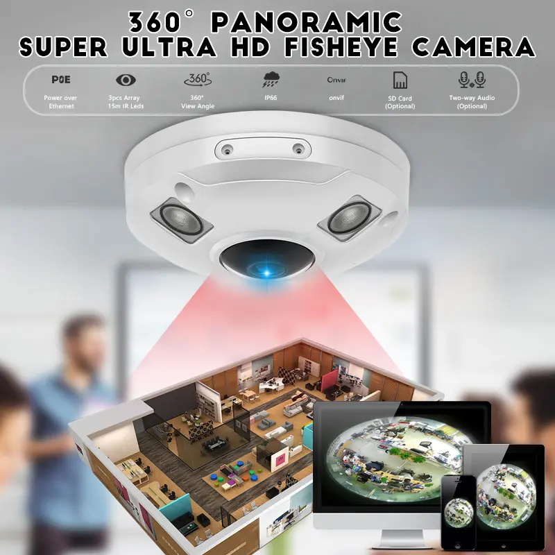 5MP/8MP/12MP su geçirmez 360 panorama POE balıkgözü gözetim kamera IR gece görüşlü güvenlik CCTV IP ağ kamerası