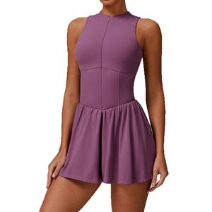 Vestido Deportivo de Yoga para Mujer Zechuang Cloud Feel, Diseño de Dos Piezas con Cuello Alto y Falda en Línea A, Color Sólido DLT9094 - Product Image 1