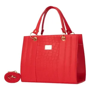Bolso de Mano Casual para Mujer Fana Mabel, Diseño de Cocodrilo Rojo, Dos Correas, Gran Capacidad, Decoración de Plumas, Uso Diario - Product Image 3